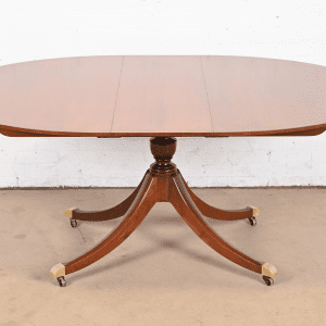 Baker Furniture Georgian Banded Cherry Wood Pedestal Extension Dining Table, Newly Refinished