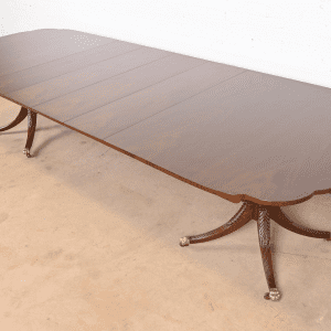 Kindel Furniture Georgian Mahogany Double Pedestal Extension Dining Table, Newly Refinished
