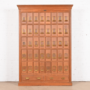 Antique Arts & Crafts Oak 42-Drawer Card File Cabinet, Circa 1900