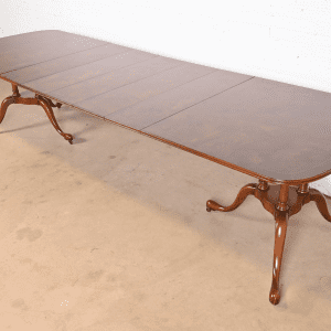 Georgian Mahogany and Burl Wood Double Pedestal Extension Dining Table by Irwin, Newly Refinished