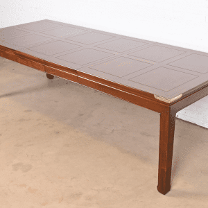 Henredon Hollywood Regency Chinoiserie Mahogany and Brass Extension Dining Table, Newly Refinished