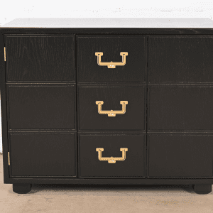 Henredon Mid-Century Hollywood Regency Black Lacquered Campaign Chest, Newly Refinished