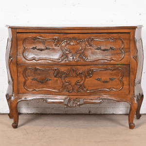 Italian Louis XV Carved Walnut Commode or Bombay Chest of Drawers