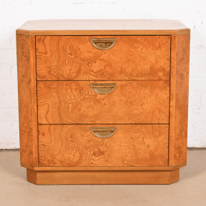 John Widdicomb Mid-Century Hollywood Regency Burl Wood Nightstand, Circa 1970s