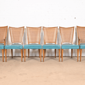 John Widdicomb Mid-Century Modern Sculpted Walnut and Cane Dining Chairs, Set of Six