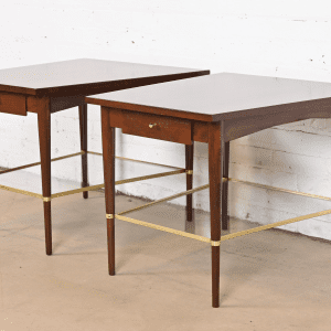 Paul McCobb Connoisseur Collection Mahogany and Brass Wedge Nightstands or Side Tables, Newly Refinished