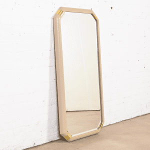 Romweber Hollywood Regency Chinoiserie Lacquered Grasscloth and Brass Wall Mirror