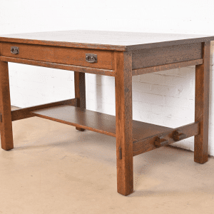 Antique Stickley Mission Oak Arts & Crafts Writing Desk or Library Table, Newly Restored