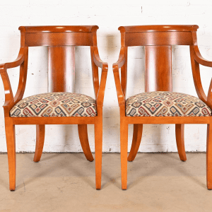 Baker Furniture Regency Solid Cherry Wood Arm Chairs, Pair