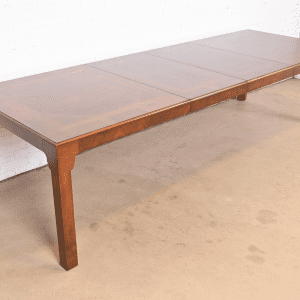 Drexel Heritage Mid-Century Hollywood Regency Burled Walnut Extension Dining Table, Newly Refinished