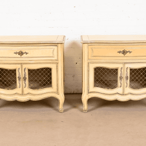 Henredon French Provincial Louis XV Cream Lacquered Nightstands, Pair