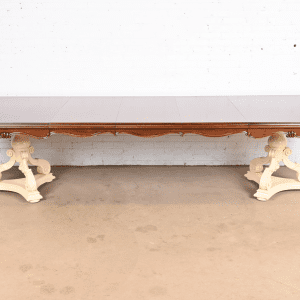 Karges Regency Burled Walnut Double Pedestal Extension Dining Table, Newly Refinished
