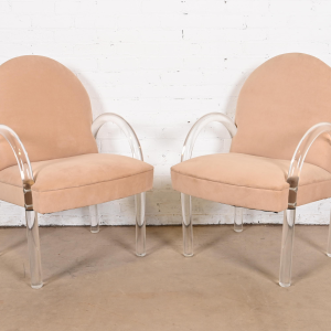 Leon Rosen for Pace Collection Modern Art Deco Lucite Waterfall Armchairs, Pair