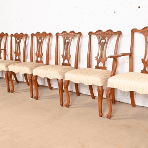 Romweber French Provincial Louis XV Burl Wood Dining Chairs, Set of Six