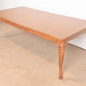 Romweber French Provincial Louis XV Burl Wood Extension Dining Table, Newly Refinished