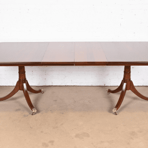 Stickley Georgian Mahogany Double Pedestal Extension Dining Table, Newly Refinished