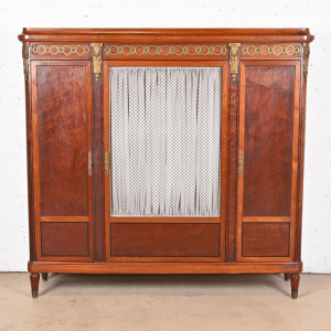 Antique French Regency Louis XVI Mahogany Bibliotheque Bookcase Cabinet With Mounted Bronze Ormolu