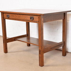 Gustav Stickley Mission Oak Arts & Crafts Writing Desk or Library Table, Newly Restored