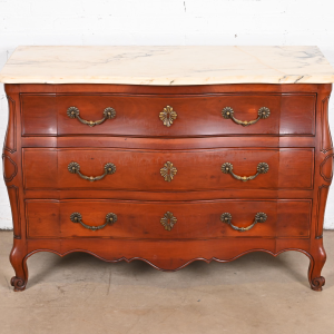John Widdicomb French Provincial Louis XV Cherry Wood Marble Top Commode or Chest of Drawers