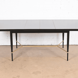 Paul McCobb for Directional Black Lacquer and Brass Extension Dining Table, Newly Refinished