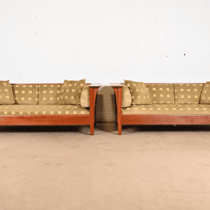 Stickley Mission Arts and Crafts Cherry Wood Settle Sofas, Pair