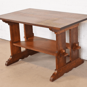 Gustav Stickley Mission Oak Arts & Crafts Trestle Library Table or Writing Desk, Circa 1900