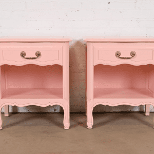 Henredon Style French Provincial Louis XV Pink Lacquered Nightstands, Newly Refinished