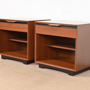 John Kapel for Glenn of California Sculpted Walnut and Black Lacquered Nightstands, Newly Refinished