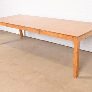Milo Baughman Style Burl Wood Parsons Extension Dining Table by Henredon, Newly Refinished