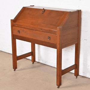 Stickley Brothers Style Antique Mission Oak Arts & Crafts Drop Front Secretary Desk, Circa 1900