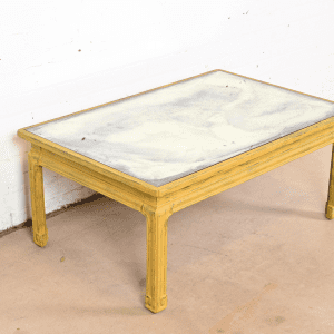Baker Furniture Hollywood Regency Chinoiserie Yellow Lacquered Mirror Top Coffee Table, 1940s