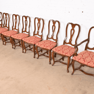 Baker Furniture Italian Provincial Louis XV Carved Walnut Dining Chairs, Set of Eight