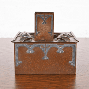 Heintz Arts & Crafts Sterling Silver on Bronze Humidor With Match Holder and Ashtray