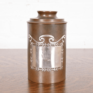 Heintz Arts & Crafts Sterling Silver on Bronze Round Cigarette Box or Container With Lid, 1917