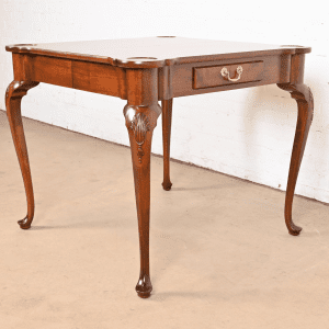 Henredon Queen Anne Carved Mahogany Breakfast Table or Game Table, Newly Refinished