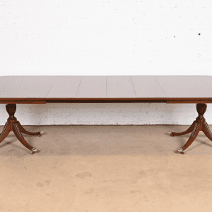Kindel Furniture Georgian Mahogany Double Pedestal Extension Dining Table, Newly Refinished