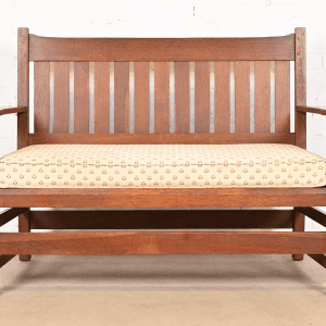 L. & J. G. Stickley Antique Mission Oak Arts & Crafts Open Arm Settee or Loveseat, Circa 1900