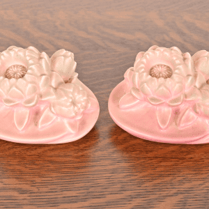 Rookwood Pottery Art Nouveau Glazed Ceramic Pink Lotus Flower Bookends, 1930
