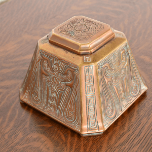 Tiffany Studios New York Chinese Pattern Large Bronze Inkwell, Circa 1910