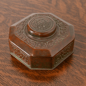 Tiffany Studios New York Zodiac Patinated Bronze Inkwell, Circa 1910