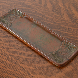 Tiffany Studios New York Zodiac Patinated Bronze Pen Tray, Circa 1910