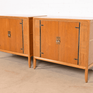 Mastercraft Mid-Century Modern Walnut and Brass Cabinets or Bedside Chests, Pair