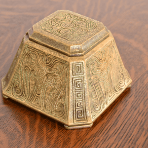 Tiffany Studios New York Chinese Pattern Large Bronze Inkwell, Circa 1910