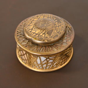 Tiffany Studios New York Pine Needle Bronze Doré and Slag Glass Inkwell