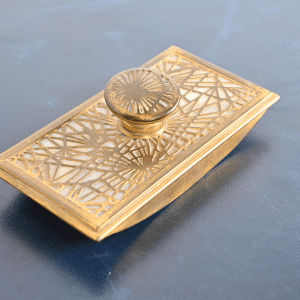 Tiffany Studios New York Pine Needle Pattern Bronze Doré and Slag Glass Rocker Blotter