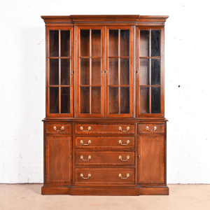Councill Craftsmen Georgian Carved Mahogany Breakfront Bookcase Cabinet