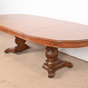 Karges Italian Provincial Carved Walnut Pedestal Extension Dining Table, Newly Refinished