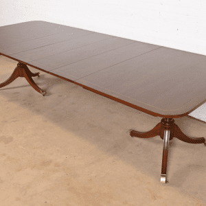 Kindel Furniture Georgian Banded Mahogany Double Pedestal Extension Dining Table, Newly Refinished