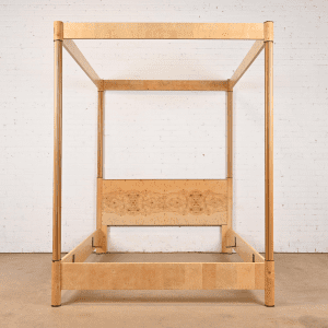 Milo Baughman Style Burl Wood Queen Size Canopy Bed by Henredon