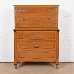 Romweber Mid-Century Hollywood Regency Walnut and Burl Wood Highboy Dresser, Circa 1960s